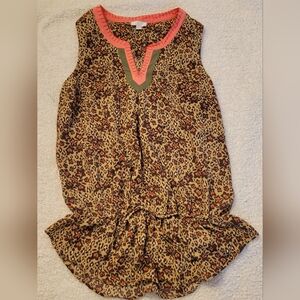 Charming Charlie Leopard Print Sleeveless Top with Coral and Olive Accents.